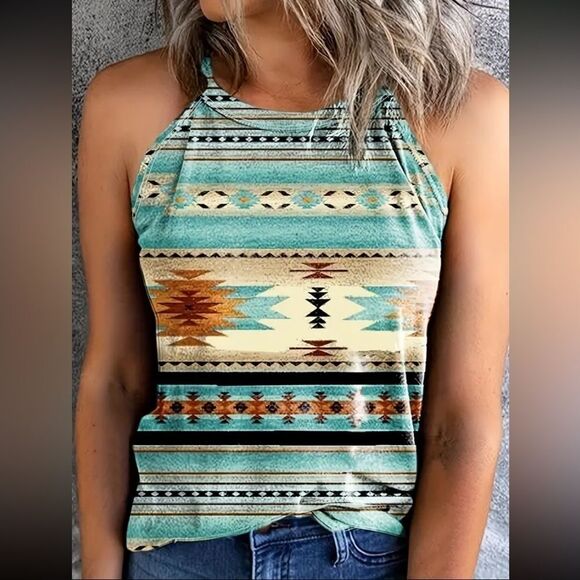 Aztec Print Tank Top Crew Neck Size 6 - Picture 1 of 4